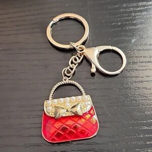 Red Handbag Keychain with Gold Accents